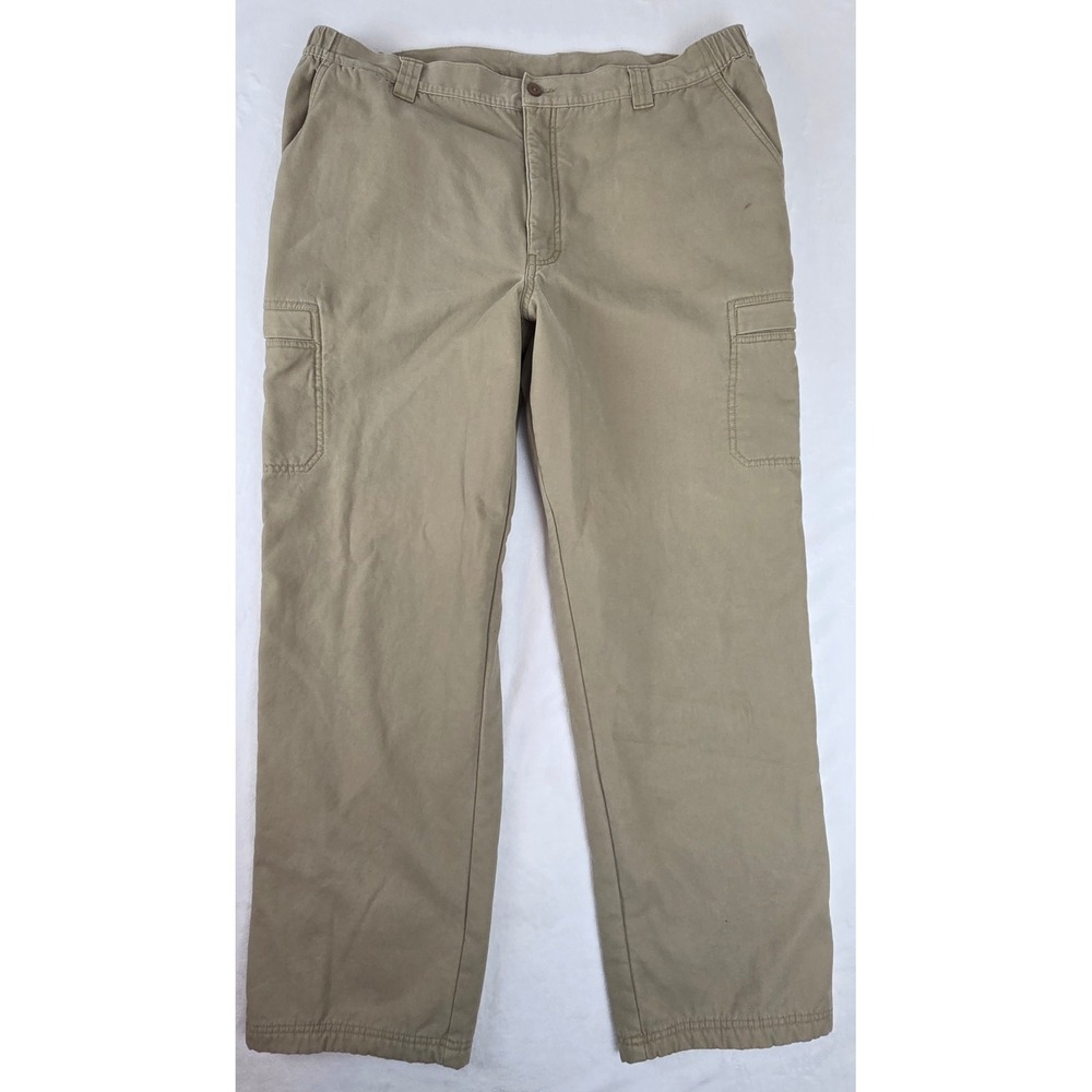 LL Bean Cargo‎ Pants Mens 40x32 Khaki Comfort Waist Fleece Lined Canvas 277830